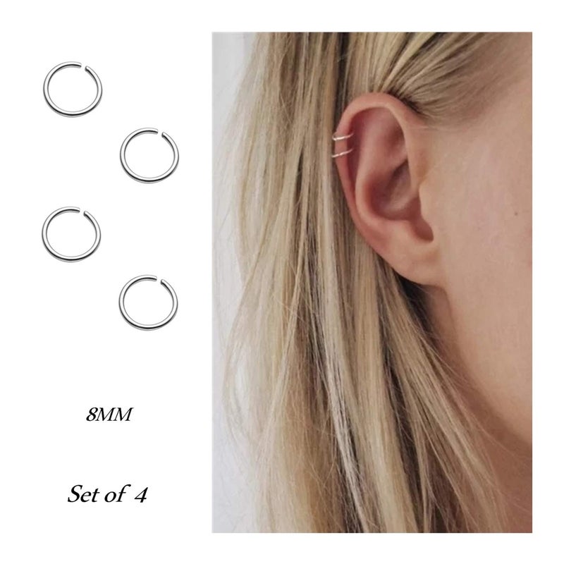 NZDLM قرط حلقي NZDLM مزيف حلق أنف حلق أنف Septum حلقة أنف من الفولاذ المقاوم للصدأ للنساء والرجال فضي - Image 2
